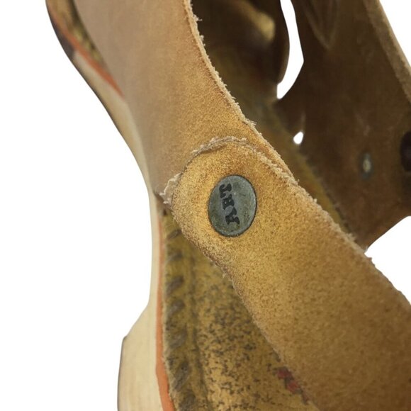 The Art Company Platform Sandals Golden Yellow Leather Wooden Heels Size 39 / 8 - Picture 8 of 12